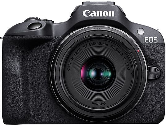 Cámara EVIL - Canon EOS R100 + Objetivo RF-S 18-45mm + SD 32GB + Trípode Gorill, 24.1 megapíxel, 7.5 cm, Wi-Fi