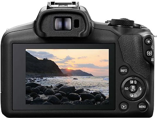 Cámara EVIL - Canon EOS R100 + Objetivo RF-S 18-45mm + SD 32GB + Trípode Gorill, 24.1 megapíxel, 7.5 cm, Wi-Fi