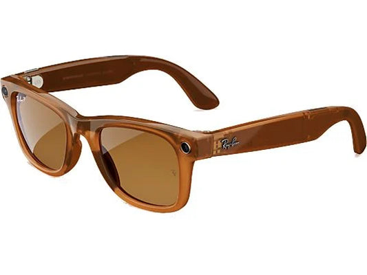 Gafas IA - Ray-Ban Meta, Wayfarer, Caramelo brillante transparente, Polarizadas en marrón