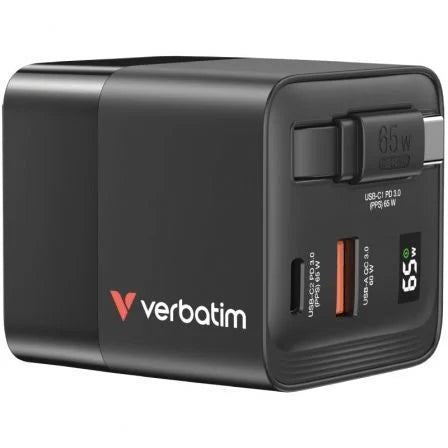 Cargador de Pared Universal GaN Verbatim GaN Charger/ 1xUSB Tipo-C/ 1xUSB/ 1xUSB Tipo-C Macho/ 65W